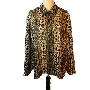 Vintage Joanna Animal Print Sheer Button Up Long Sleeve Extra Large MobWife